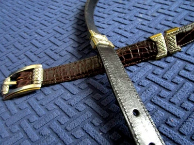 Brighton Belt Women Sz M Black Brown Reversible Croc 2-Tone Ornate Hardware EUC - Image 1 of 4