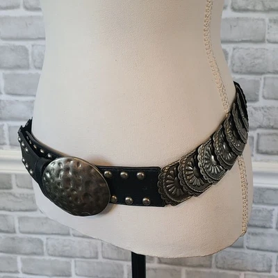 Cinturón de disco elástico de metal martillado vintage negro plateado M/L gótico rocker vikingo Foto 1 de 4
