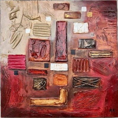 Original alte russische abstrakte Komposition, Ölgemälde, signiert, 60,0x60,0 cm - Bild 1 von 4