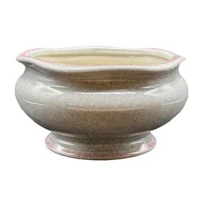 Vintage AAA Imports Decoware Fine Pottery Gray Crackle Planter w/ Pink 8" EUC - Picture 1 of 12
