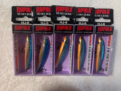 (LOTE DE 5) RAPALA HUSKY JERK HJ-6 SUSPENSIÓN. PLATA AZUL NUEVO EN PAQUETE Foto 1 de 3