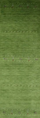 Hand-Knotted Green Wool Gabbeh Style Oriental Runner Rug 3x10 Ft Hallway Rug - Image 1 of 4