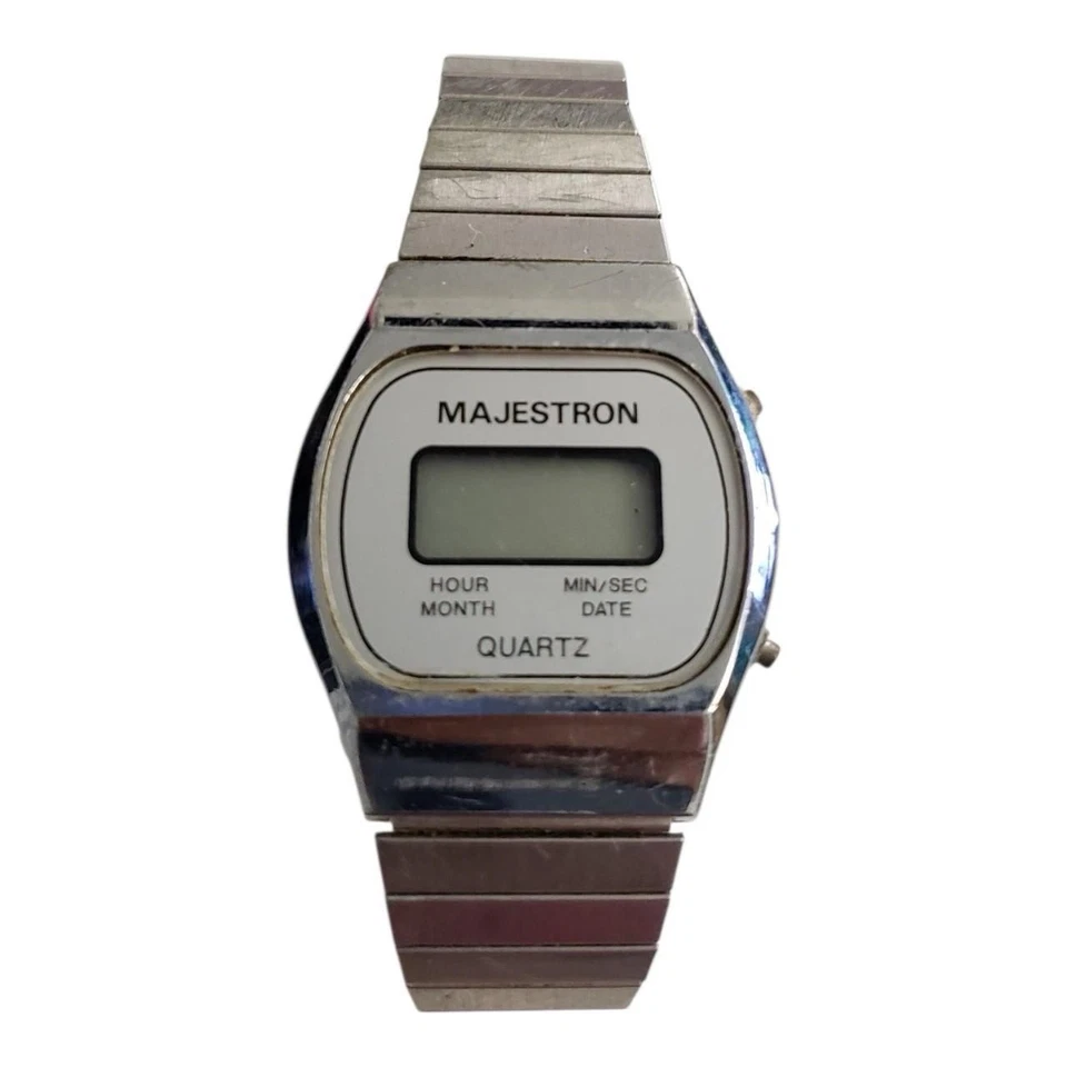 ***RARE*** MAJESTRON VINTAGE 80s DIGITAL QUARTZ SILVER WRIST WATCH-NOT WORKING - Image 1 of 4