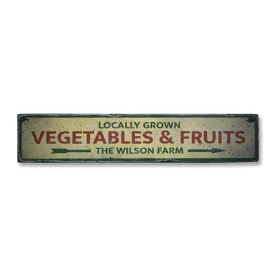 Locally Grown Vegetables & Fruit Arrow - Rustic Distressed Wood Sign - Image 1 of 2