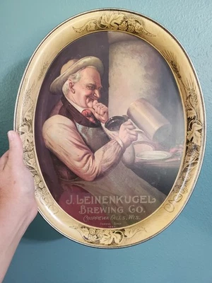 Vtg. Serving Tray J. Leinenkugel Brewing Company USA Metal Beer Platter 14x11" - Image 1 of 4
