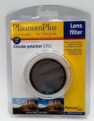 Platinum Plus by Sunpak 58mm Circular Polarizer Lens Filter DF-7059-CPLBB New - Image 1 of 4
