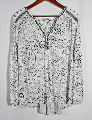 Lucky Brand Womens Floral Embroidered Peasant Tunic Top Size 3X Stretch Boho - Image 1 of 4