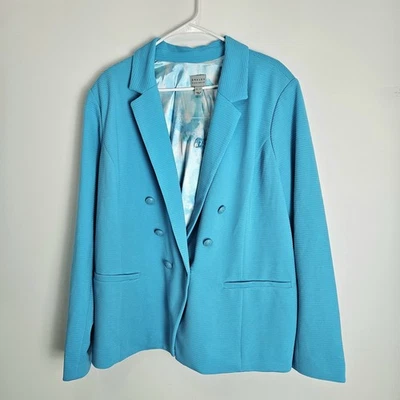 Blazer Susan Graver Talla XL Tejido Otomano Doble Pecho Corte Azul Turquesa Foto 1 de 4