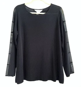 Exclusivamente Misook túnica mangas de malla negra aberturas laterales talla grande - Imagen 1 de 4