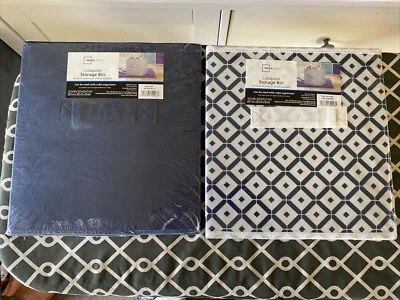 Mainstays Collapsible Cube Storage Bin 10.5" x 10.5" 2 Pack, Blue / Trellis, New - Image 1 of 4