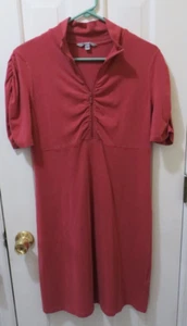 Athleta "Shir Delight" rose pink cotton, s/s, shirred zipper, athleisure dress M - Picture 1 of 10