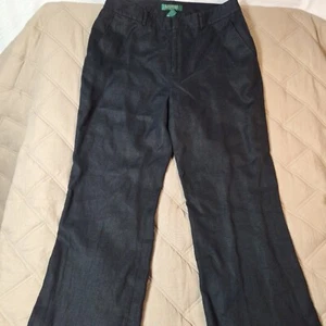 LAUREN RALPH LAUREN Linen Trouser Pants Womens Sz 8P Black Lined Classic VTG - Picture 1 of 7
