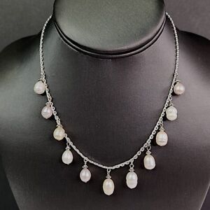 Fresh Water Pearl Necklace Silver Tone Fringe Dangles Choker Jewelry 16-18"