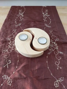 Teelichthalter, Kerzenständer Deko Massivholz Handarbeit Kiefernholz YingYang - Bild 1 von 5