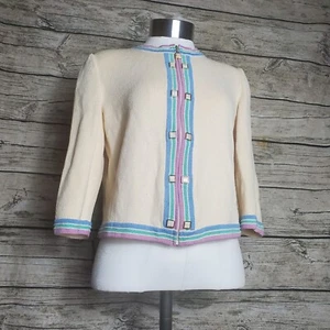 210. Vtg. St. John by Marie Gray Cream Cardigan Size 2 - Picture 1 of 10
