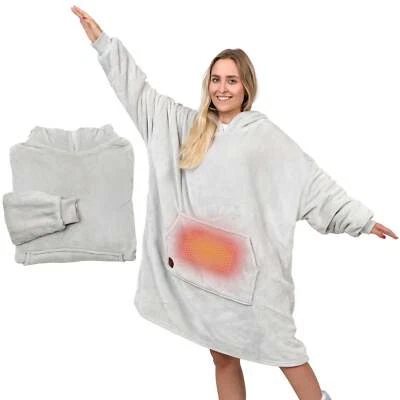 USB Beheizter Oversized Hoodie Pullover Flauschige Kuscheldecke mit Ärmeln - Bild 1 von 4