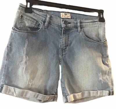 Pantalones cortos de mezclilla para mujer Fossil azul claro elásticos con puños desgastados talla 27 Foto 1 de 4