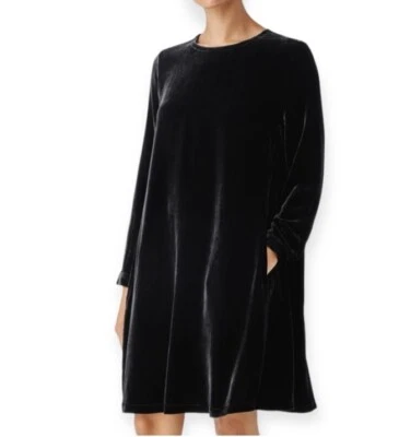 Vestido túnica negro manga larga EILEEN FISHER XXS seda hasta la rodilla $348 nuevo con etiquetas Foto 1 de 4