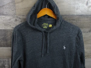 Polo Ralph Lauren Hoodie Mens Medium Charcoal Gray Jersey Knit Pullover T-Shirt - Picture 1 of 12