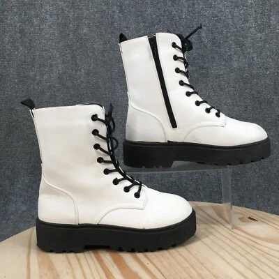 Botas Yoki para mujer 10 Kenzo Combat Moto Plataforma Media pantorrilla blancas con cordones cremallera lateral Foto 1 de 4