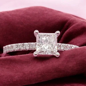 1.20 Carat IGI GIA Lab Created Diamond Wedding Ring Princess Cut 18k White Gold - Picture 1 of 12