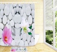 White Stone Waterproof Bathroom Polyester Shower Curtain Liner Water Resistant