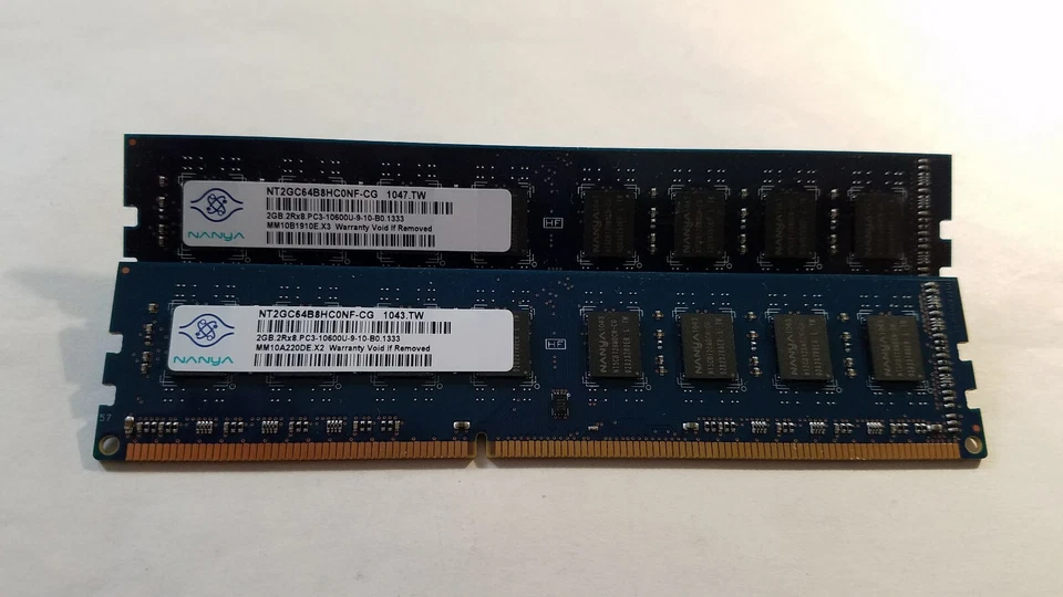 Nanya 4GB(2X2GB) PC3-10600 DDR3-1333MHz non-ECC Unbuffered CL9 240-Pin DIMM D-RK - Image 1 of 1