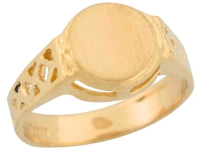 10k or 14k Yellow Gold Round Decorative Signet Design Thick Band Childrens Ring - Image 1 of 4