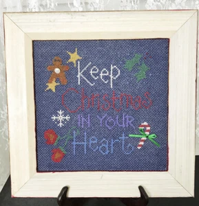 Keep Christmas in Your Heart Handmade Cross Stitch Picture 10.5" x 10.5" Framed - Picture 1 of 3