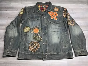 Giacca Vintage Pelle Pelle Denim Sport Baseball MVP Letterman Foderata in Flanella 2XL - Foto 1 di 13