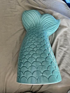 Mermaid Bank Aqua Glossy  Ceramic Mermaid Tail Coin Bank - Picture 1 of 2
