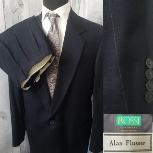 Vintage Alan Flusser Herren blau grau Fensterscheibe 2 Btn 2-Teiler Anzug 44R Hose 34"x 31" - Bild 1 von 21