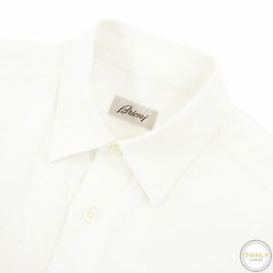 Brioni White Linen Cotton Open Weave Hidden Btn Down Dress Shirt M
