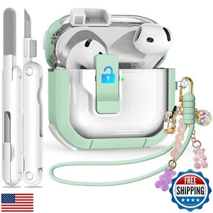 Secure Lock Case for AirPods 4th Generation with Cleaner Kit, Clear Cases for - Picture 1 of 5