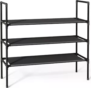 3-Tier Shoe Rack with Non-Woven Fabric, X-Large Stackable Organizer, Black - Picture 1 of 8