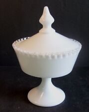 Fenton SILVER CREST Footed Lidded Candy WHITE MILK GLASS Crimped 9 1/2