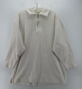 VINTAGE Eddie Bauer Sweatshirt Women Large White Terry Pullover 1/4 Zip Oversize - Picture 1 of 10