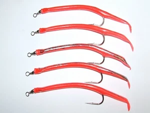 5 x Red  Gummi Mack eel  lures 12/0 Hook Cod Sea Boat Wreck Norway Fishing - Picture 1 of 3