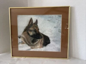 Deutscher Schäferhund Gemälde Kreide signiert L. Wiener professionell gerahmt 14x16" - Bild 1 von 12