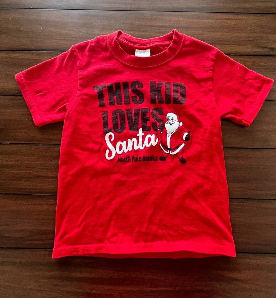 Boys “This Kid Loves Santa” North Pole, AK Size XS Graphic Short Sleeve T-Shirt - Image 1 of 4
