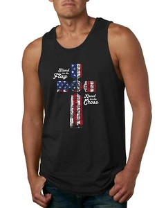 Stand For The Flag Kneel for The Cross USA Flag Men Tank Top - Picture 1 of 9