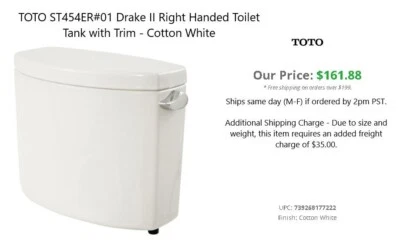 Toto ST454ER Toilet Tank Only With Right Hand Trip Lever - Cotton - Image 1 of 4