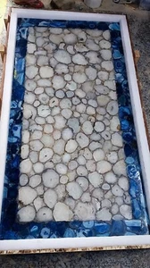 2x4"White End Blue Agate Dining Table, Unique Design Office Table,Bar Dine Table - Picture 1 of 12