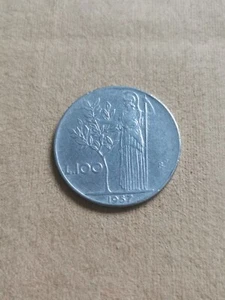 ITALIEN REPUBLIK LOT 1 SELTENE 100 LIRE MÜNZE VON 1957 GEBRAUCHT IM UMLAUF - Bild 1 von 4