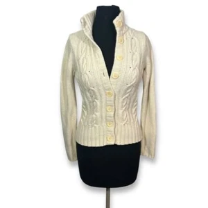Vintage Gap Wool Cashmere Cream Cable Knit Cardigan Button-Up Sweater Womens M - Picture 1 of 8