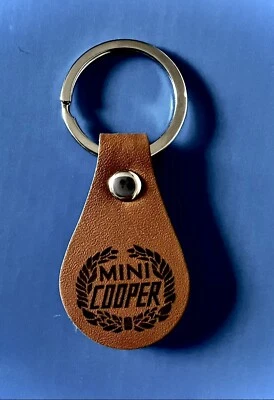 Classic Mini Cooper Logo Brown Keyring Premium PU Leather Keyring Birthday