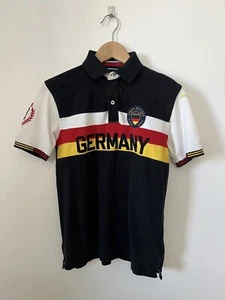 Tommy Hilfiger Germany Logo Short Sleeve Polo Boys Blue Red Shirt Sz Large 12 14 - Picture 1 of 9