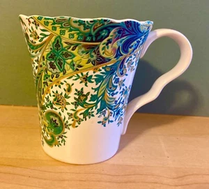 222 Fifth SURYA TEAL Coffee Mug Tea Cup Blue Green White 4 Inch Tall RARE - Picture 1 of 9