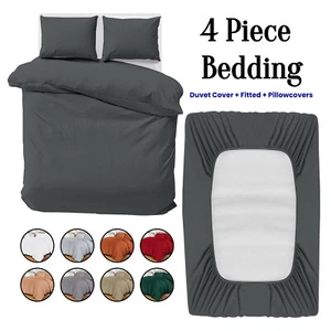 4 Piece Bedding Set Reversible Duvet Quilt Cover Single Double King Size Bed Set - Picture 1 of 87