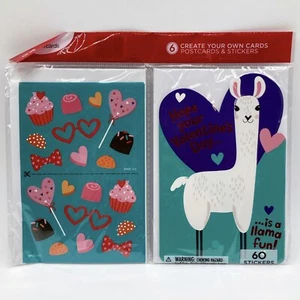 Llama Fun Valentine's Day 6-Pack Create Your Own Greeting Cards w/ Stickers - Picture 1 of 2